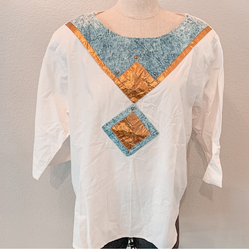 Vintage 80s Morgan City 100% Cotton White Top Acid Wash Denim USA L XL